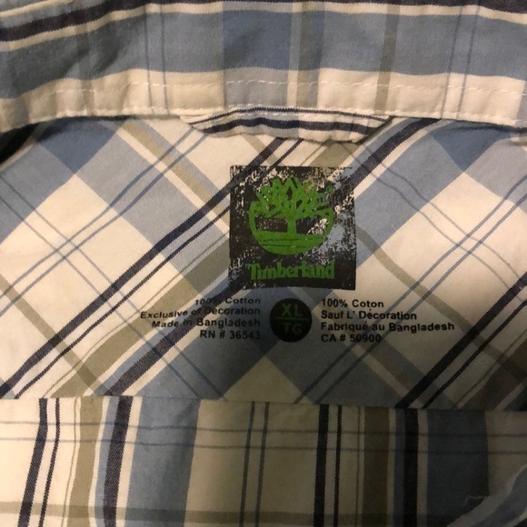 Timberland Blue, green, cream short sleeve plaid shirt button down lightweight - Picture 2 of 5